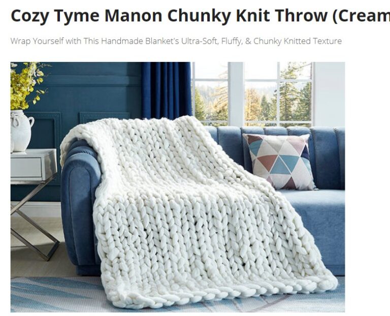 Cozy Tyme Manon Chunky Knit Throw (Cream White/40″x60″)